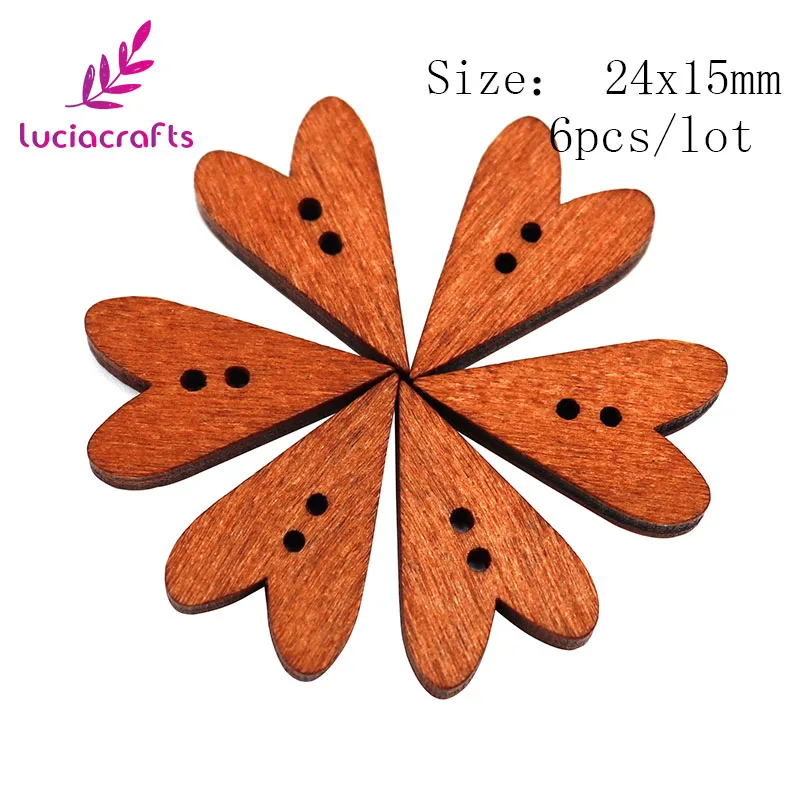 Type 2 6pcs Lucia crafts 6 шт/48 шт 21*11 мм/24*15 мм 2-с отверстиями в форме сердца Деревянные Кнопки DIY Одежда Flatback Швейные аксессуары E0117 - Цвет: Type 2 6pcs
