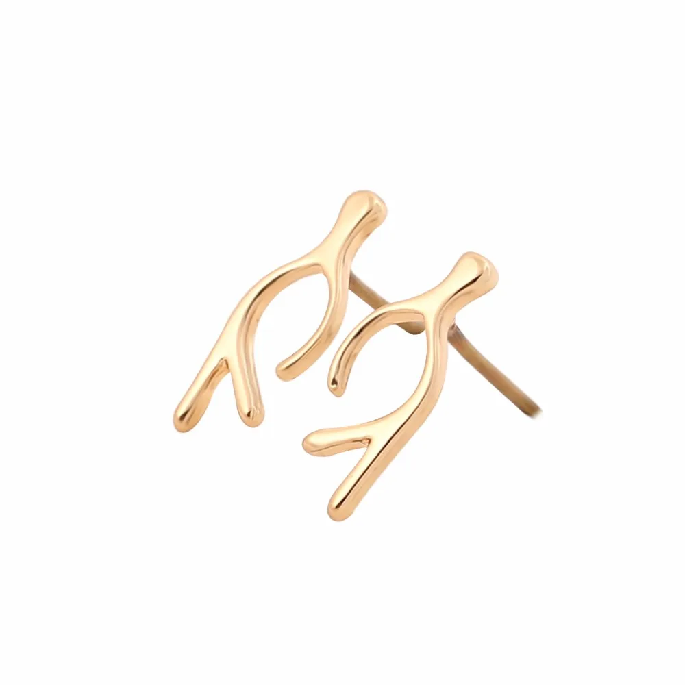 

Wholesale 10Pair/Lot Cute Tiny Brass Antler Studs Earrings Brincos Jewelry Silver Gold Rose Gold-color Earings For Women Gift