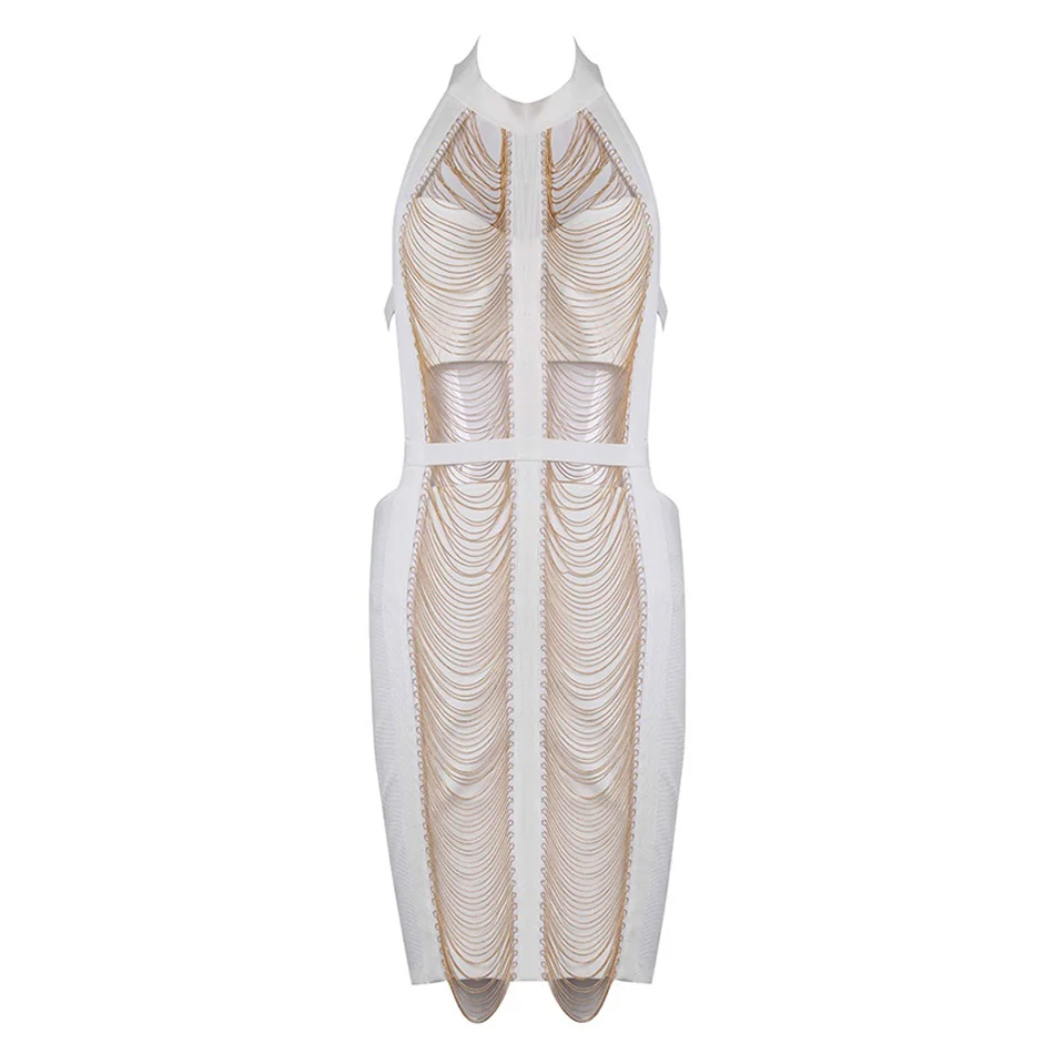 Супер сексуальная металлическая повязка со стразами Vestido платье с лямкой на шее