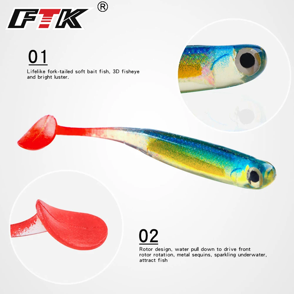 Приманка для рыбалки от FTK 5 шт. Мягкая приманка рыба снасти аксессуары 3D Eye Fishlike