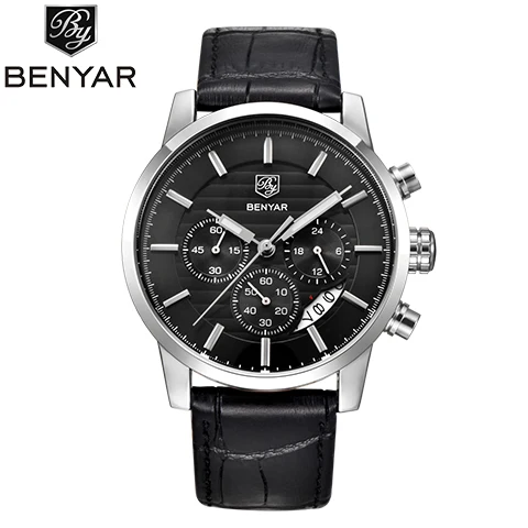 BENYAR часы мужские Montre Hommes Топ Марка де люкс кварцевые спортивные часы Montres Hommes де режим Montre-браслет relogio masculino - Цвет: Black silver