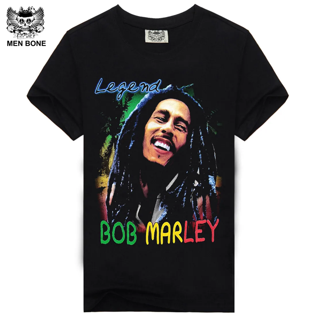 [Männer knochen] Mens casual shirt neue stil gedruckt t-shirt BOB Marley neuesten shirt designs für männer rock Schwarz t-shirt freies verschiffen