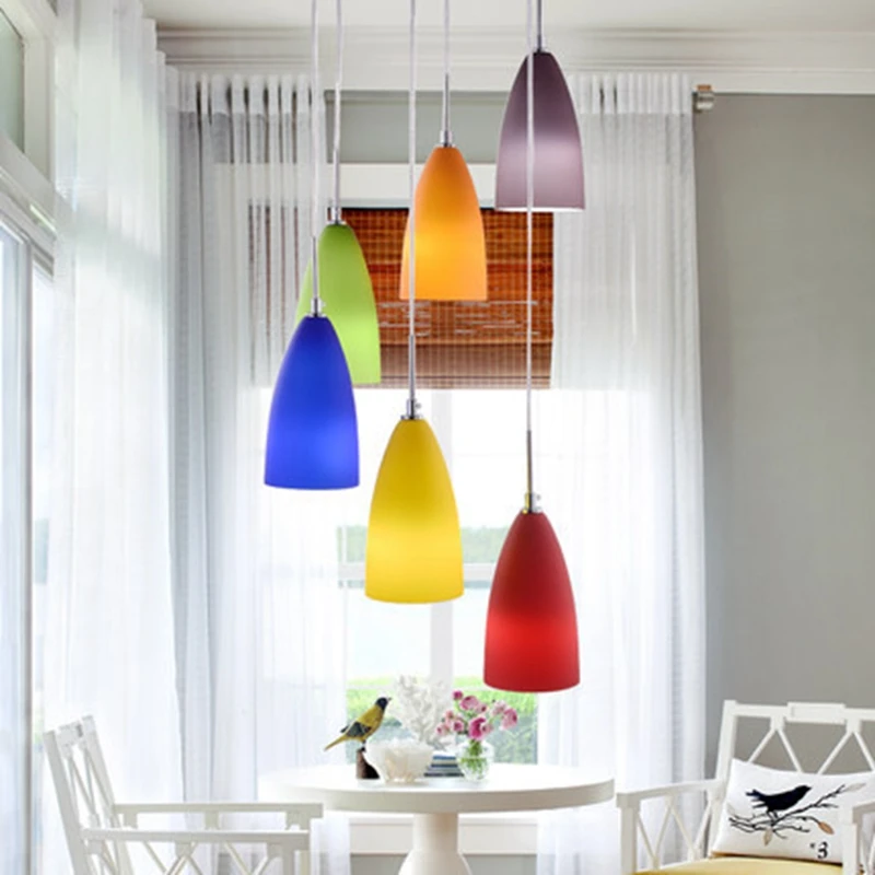 Разноцветный стекло столовая подвесной светильник современный краткое LED бар