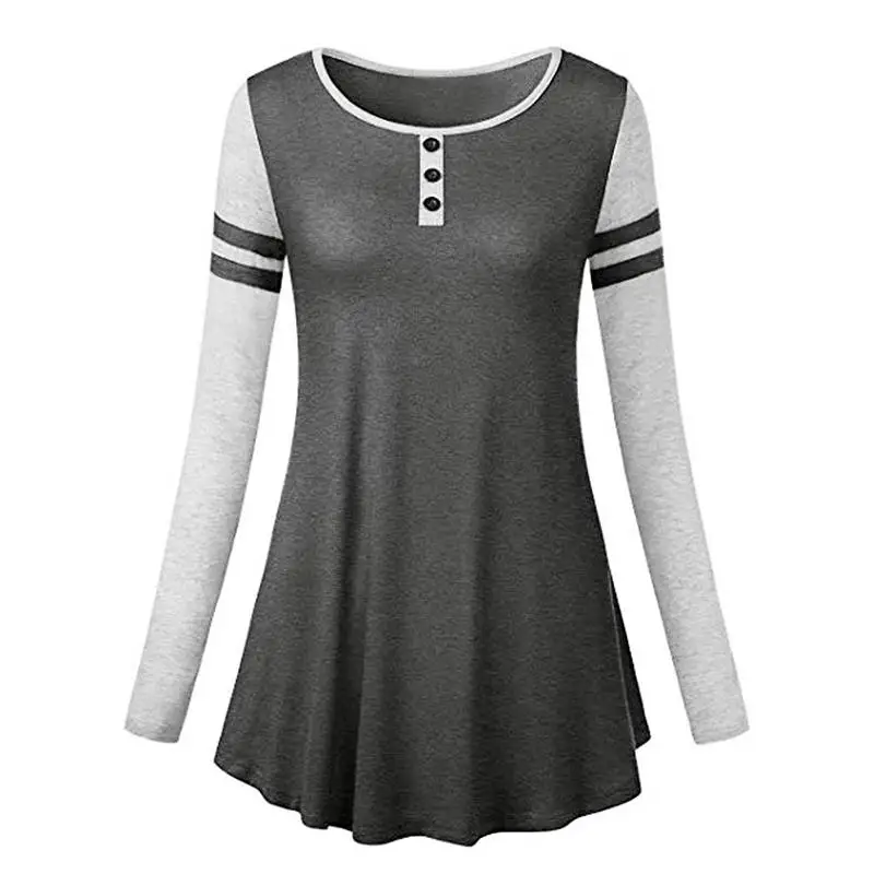 Women Autumn Long Sleeve T-Shirt Solid Sexy O-Neck Patchwork Button Pleated Female Casual Streetwear Tops Tshirts WS9753P | Женская