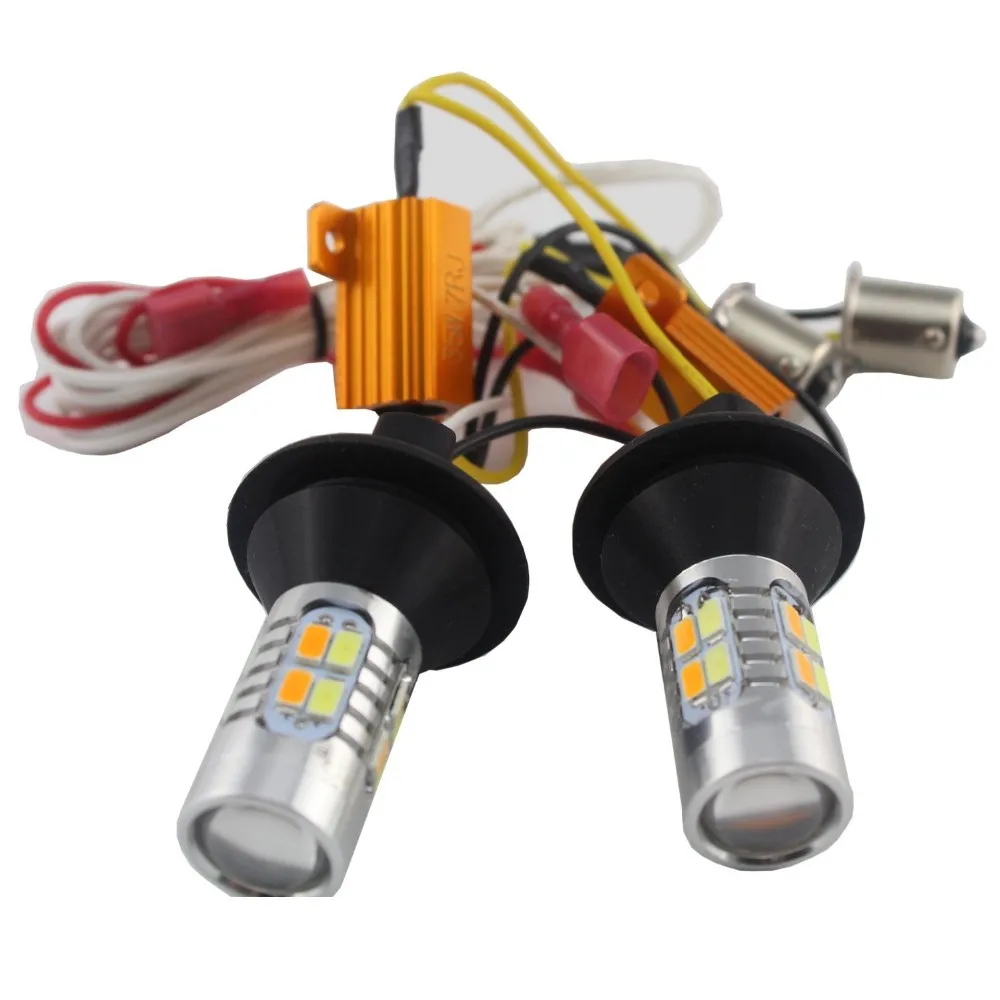 Супер яркий 1 комплект 1156 P21W BA15S 5730 20 SMD белый/янтарный светодиодный комплект лампочек, Автомобильный светодиодный сигнальный светильник S25, двойной цвет