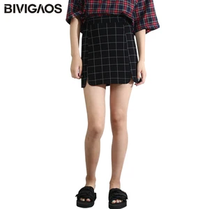 Bivigaos лето стиль Модно Простота Винтаж плед мини юбка джинсовая юбка нерегулярные джинсовые короткие юбки мини юбка для женщин Сексуально