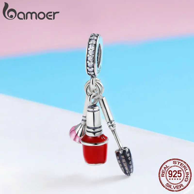 BAMOER Новая коллекция 925 пробы серебряные инструменты для макияжа Косметика Подвеска Шарм подходит для женщин браслеты модные серебряные ювелирные изделия SCC785