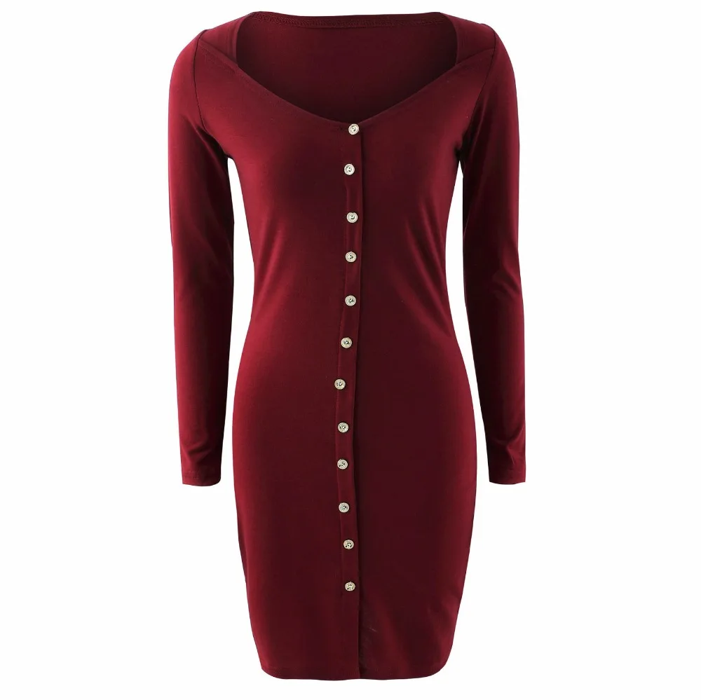 Lissly Сексуальная Весна Party Dress Длинным Рукавом Кнопка Мини Элегантный Лето dress
