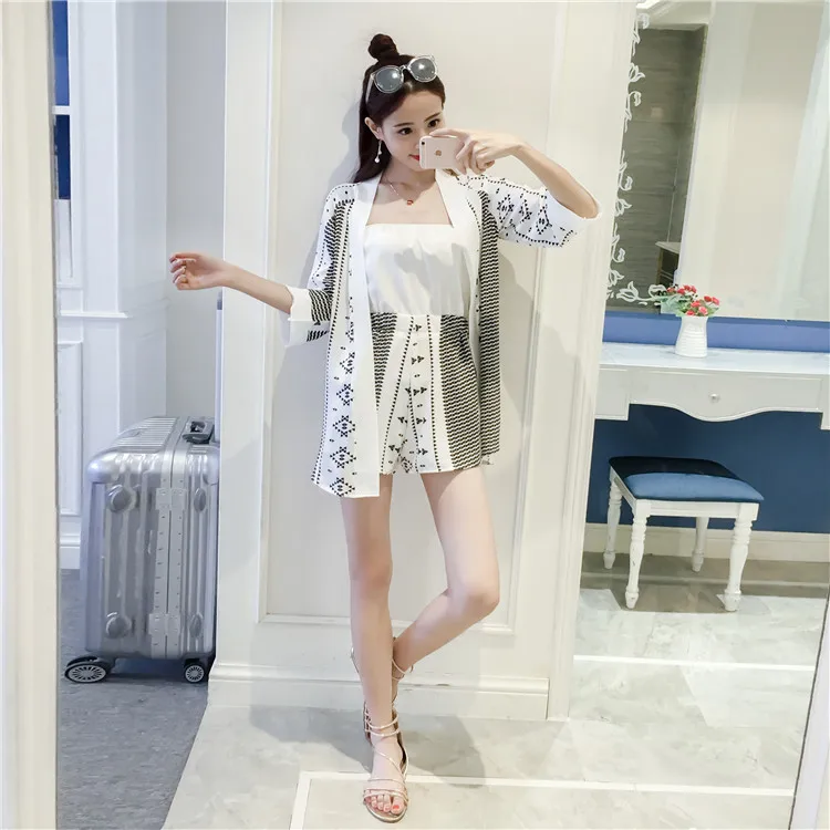 Женский шифоновый комбинезон с коротким рукавом модный кардиган принтом + без