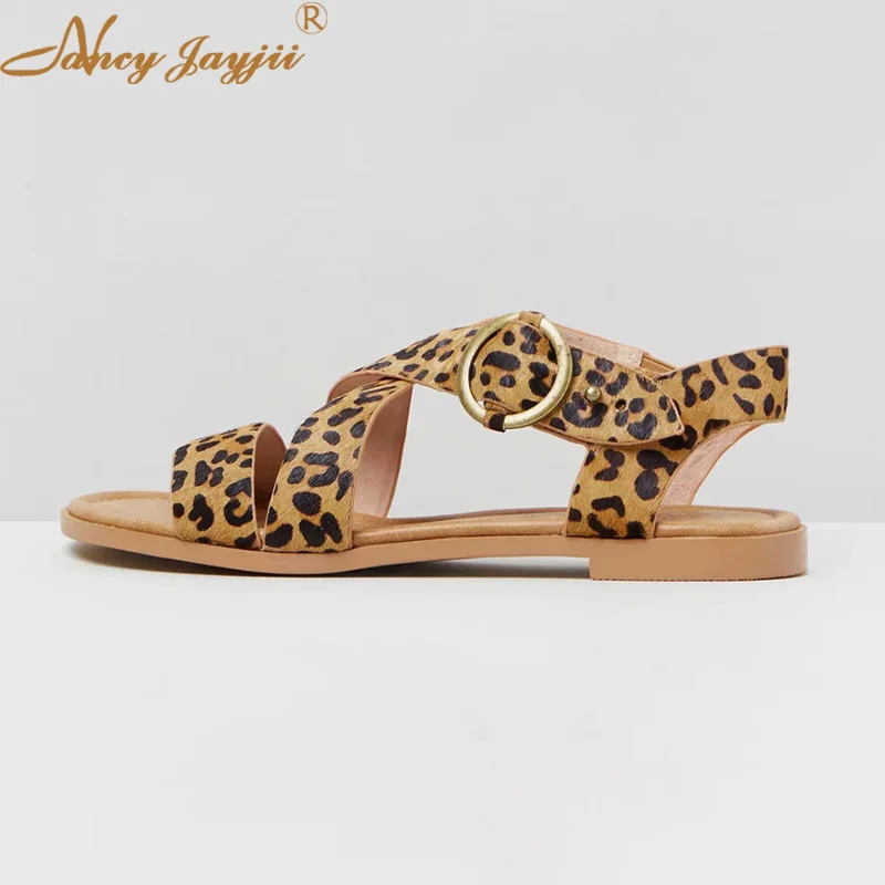 Женская обувь женские сандалии с леопардовым принтом ремешком на щиколотке и