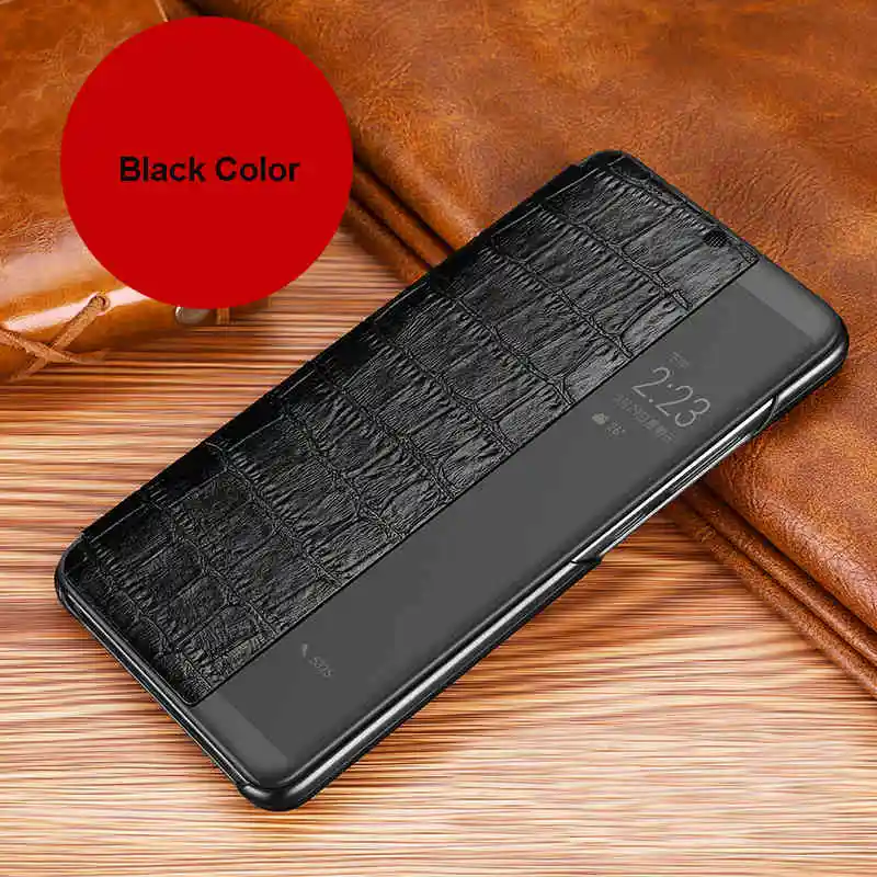 black Чехол из натуральной кожи для huawei P20 Pro, чехол для телефона Wakeup, умный чехол для huawei P20, чехол с окошком - Цвет: black