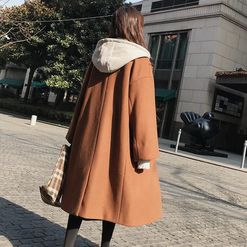 Повседневное модное длинное шерстяное зимнее пальто Свободное и куртка в стиле