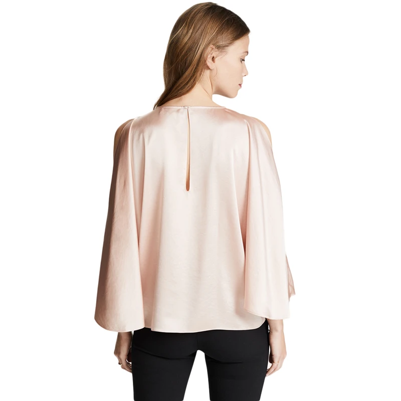 Розовые атласные блузки с расклешенными рукавами и разрезом сбоку для женщин