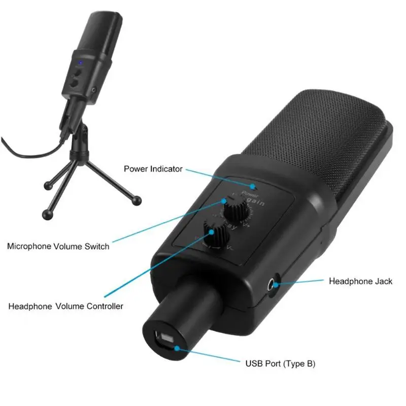 LEORY Профессиональный DC 5 в микрофон USB проводной кардиоидный Студийный конденсаторный микрофон мгновенный микрофон для ПК записывающий высокого качества