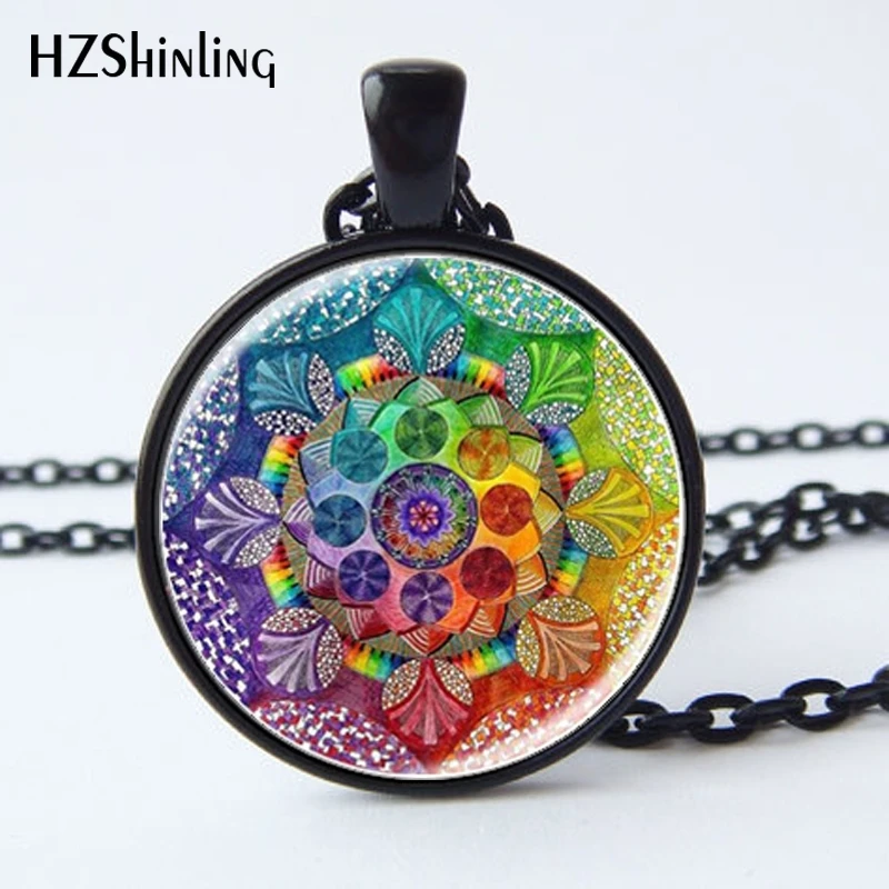 HZ--A339 Handmade henna yaga necklace om symbol buddhism Mandala Necklace Pendant Art Jewelry Glass Photo HZ1 | Украшения и