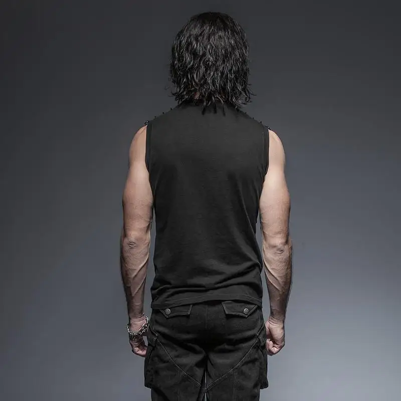 Панк Rave Для мужчин панк рок с перекрестными ремешками заклепками Топы Черный T