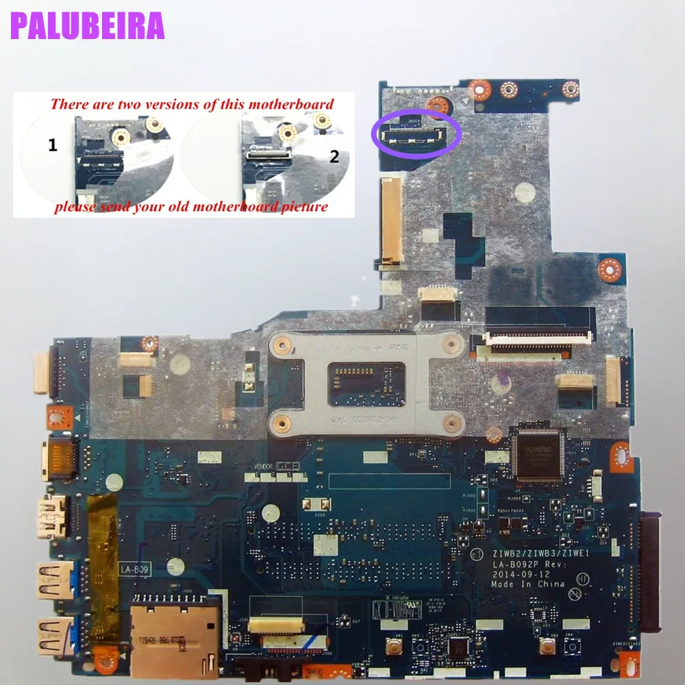 PALUBEIRA ZIWB2/ZIWB3/ZIWE1 LA-B092P материнская плата для ноутбука Lenovo B50-70 Материнская SR1DV N2957U DDR3