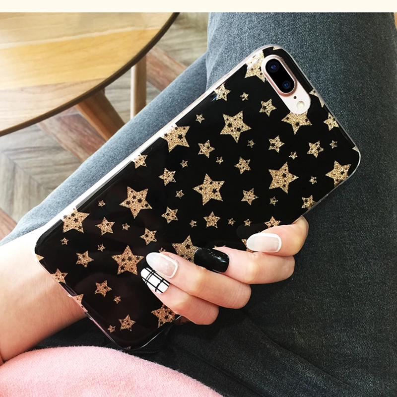 Блестящий блестящий чехол со звездами для iPhone 7 8 Plus XS Max XR розовые Чехлы X 6 6S 5 SE |