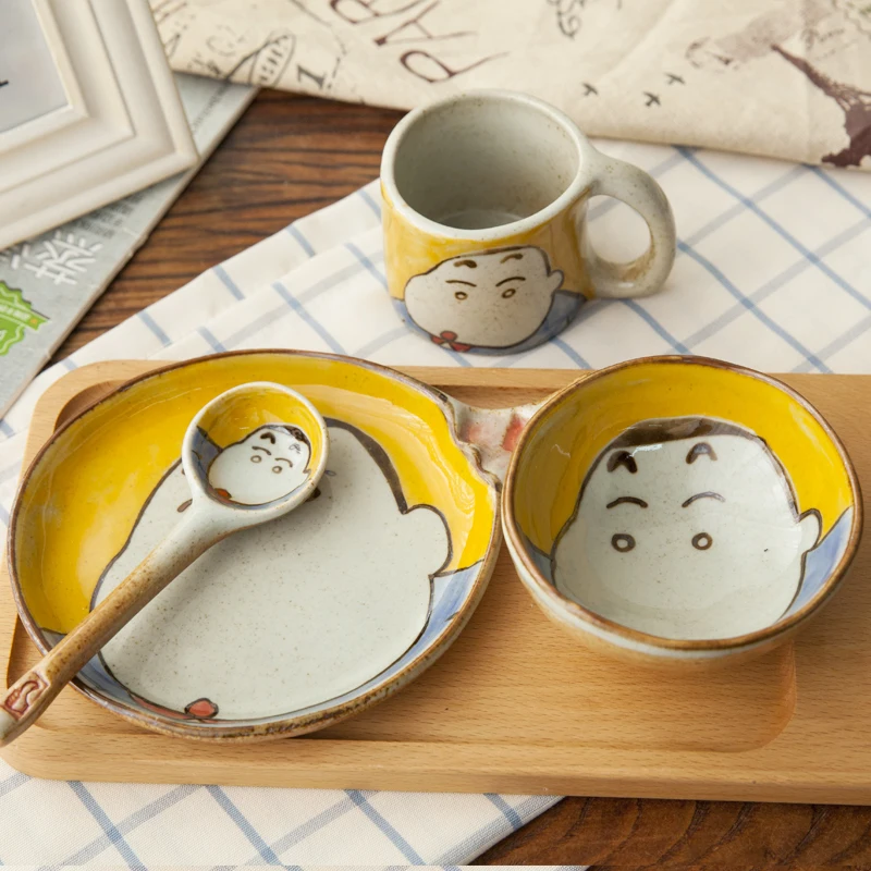 Doraemon ручная керамика с орнаментом рисовая кухонная миска набор милое японское мультяшное блюдо ложка кружка посуда и тарелки наборы подарок