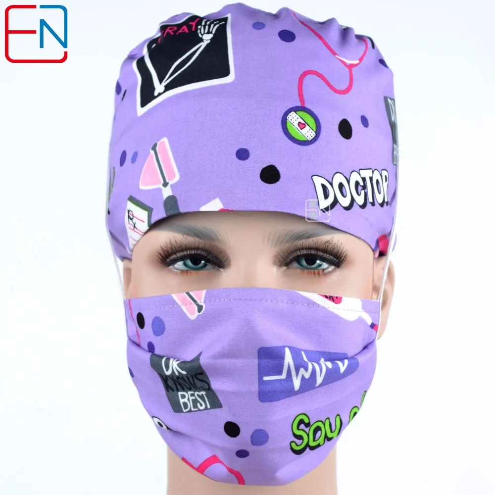 Медицинские шапки для женщин - Цвет: Cap and mask
