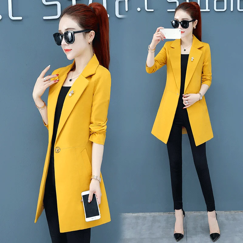 

Elegant women's small suit female spring new thin coat 2019 long section waist slimming suit ladies spring and autumn shirt