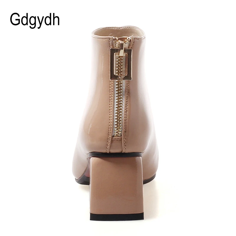 Gdgydh Spring Women Platform High Heels Boots Round Toe Autumn Women Comfortable Ankle Boots Patent Leather Women Shoes