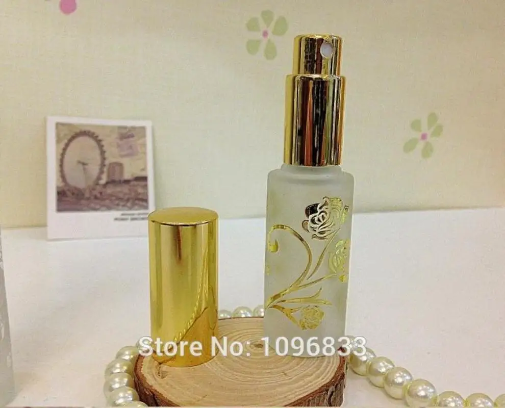 

15ML Gold Color Frost Glass Perfume Bottle Rose Pattern, 15CC Perfume Atomizer, Parfum Packing Bottle Golden Cap, 40pcs/Lot