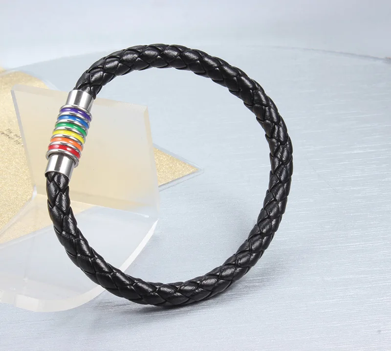 ZORCVENS кожаные браслеты из нержавеющей стали Магнитная застежка Gay Pride Rainbow