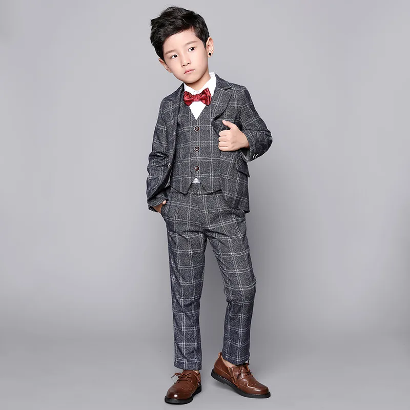3 шт. клетчатый Свадебный костюм для мальчиков блейзер + жилет брюки | Мать и