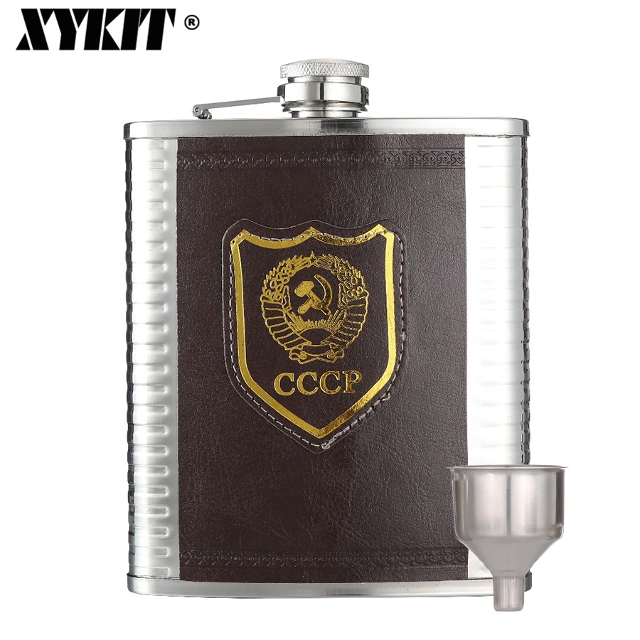 Фляжка из нержавеющей стали XYKIT 18 унций кожаная с узором CCCP для спорта на открытом