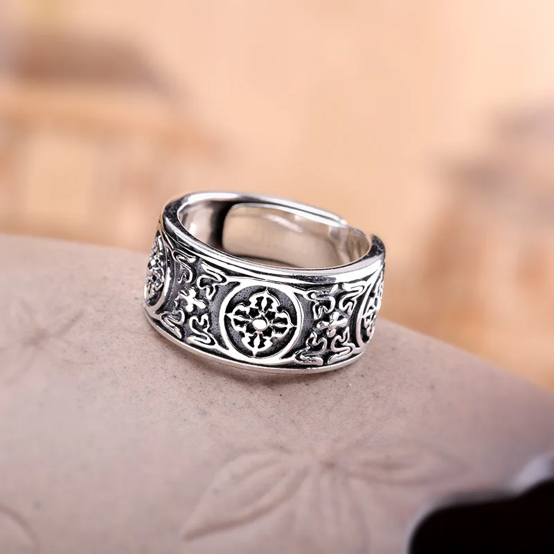 

Vintage Thai Silver Ring For Women Luxury Real 925 Sterling Silver Adjustable Ring Fine Jewelry Accessories Wedding Gift 2019