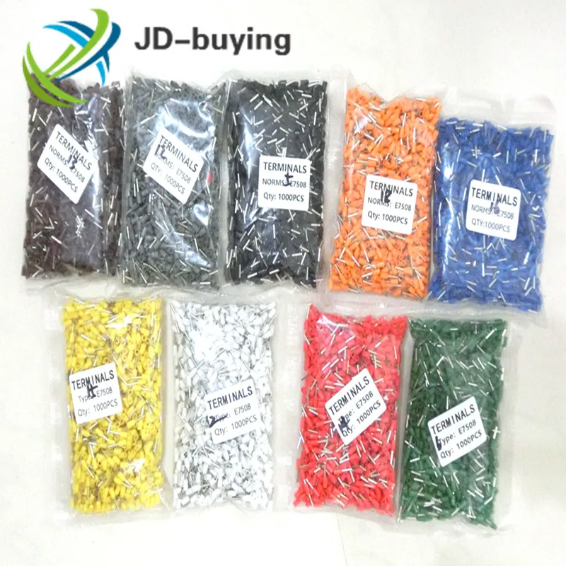 1000 шт E7508 изолированный кабель конец шнура Bootlace наконечник трубчатый соединитель