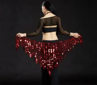 Red Танец живота Костюм Bling Sequine хип шарф Племенной Бахрома Кисточкой обёрточная бумага пояс сплошной цвет Красный Серебряный Золотой - Цвет: Red