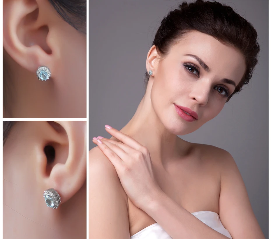 JewelryPalace Принцесса Диана Уильям Kate 1.2ct натуральный голубой кольцо с топазом серьги 925 пробы серебро Для женщин Модные украшения