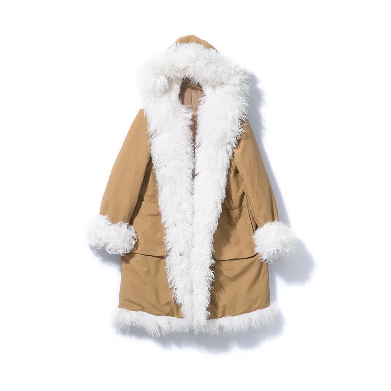 Пальто с натуральным мехом 2018 длинная пуховая парка свободная зимняя куртка для
