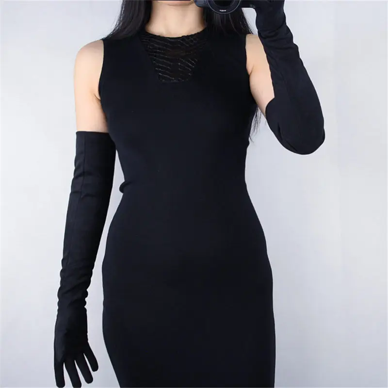 Suede Black 60 см, лакированные кожаные длинные перчатки, искусственная кожа, искусственная кожа, яркая кожа, наклейка, зеркальная, Сапфировая, синяя, темно-синяя, Женская WPU02-60 - Цвет: Suede Black