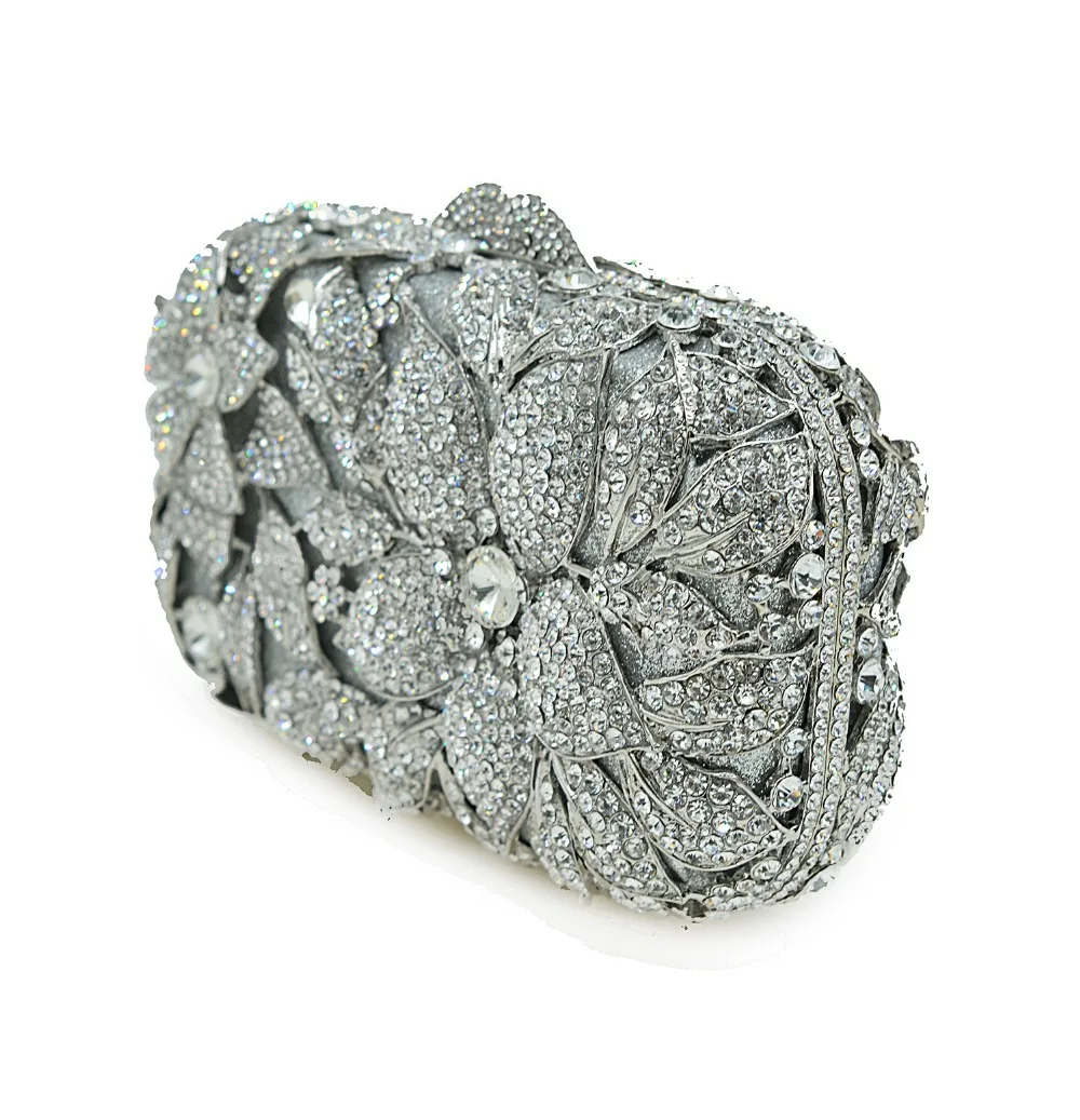 Новейшая Золотая/серебряная вечерняя сумочка Стразы с цветами и кристаллами