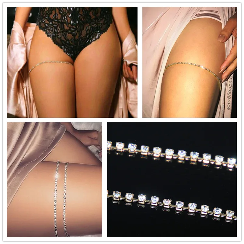 Женская цепочка золотистого цвета с кристаллами сексуальная для тела на бедрах