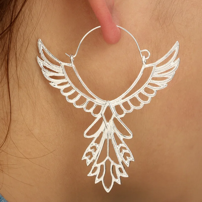 Fashion Angle Wings Hoop Earring for Women Hollow Out Feather Circle Ear Drop Oorbellen Voor Vrouwen Brincos 2018 Wholesale | Украшения и