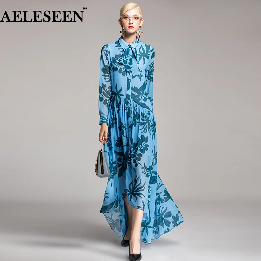AELESEEN 2018 новые осенние платья взлетно посадочной полосы моды XXL Длинные рукава с