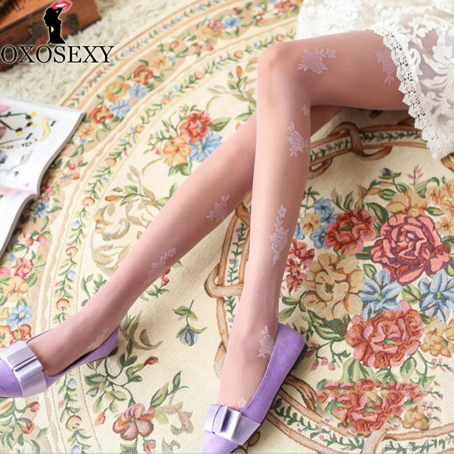 Черные 3D тисненые милые кружевные колготки принцессы в стиле ретро с цветком