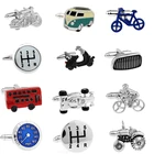 Бесплатная доставка, запонки с дизайном велосипед синегочерного цвета, новинка, дизайн велосипеда, медные запонки, оптовая и розничная продажа