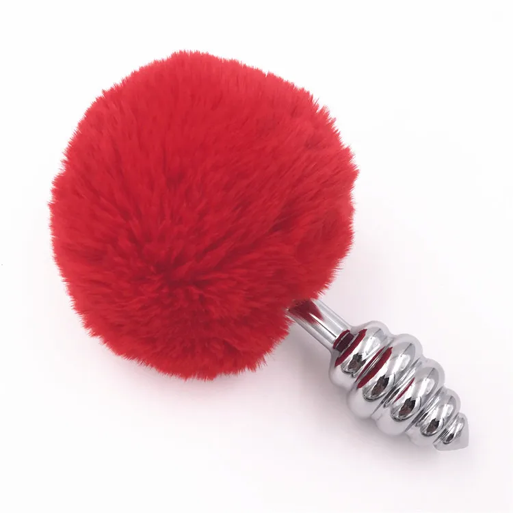 Анальная пробка из нержавеющей стали с красным кроличьим хвостом игры и игрушки