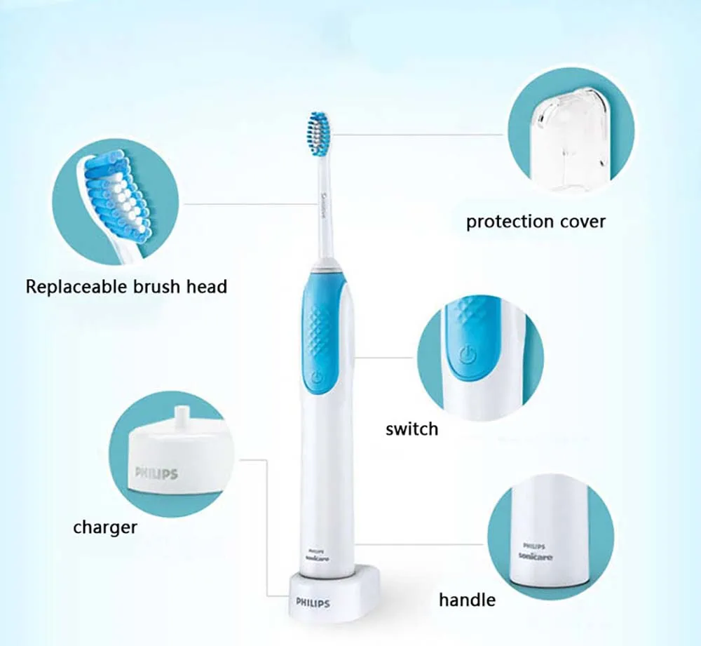 Philips Sonic электрическая зубная щетка HX3120 Водонепроницаемая перезаряжаемая 15000 об/мин с Защелкивающейся головкой с поддержкой смарт-таймера