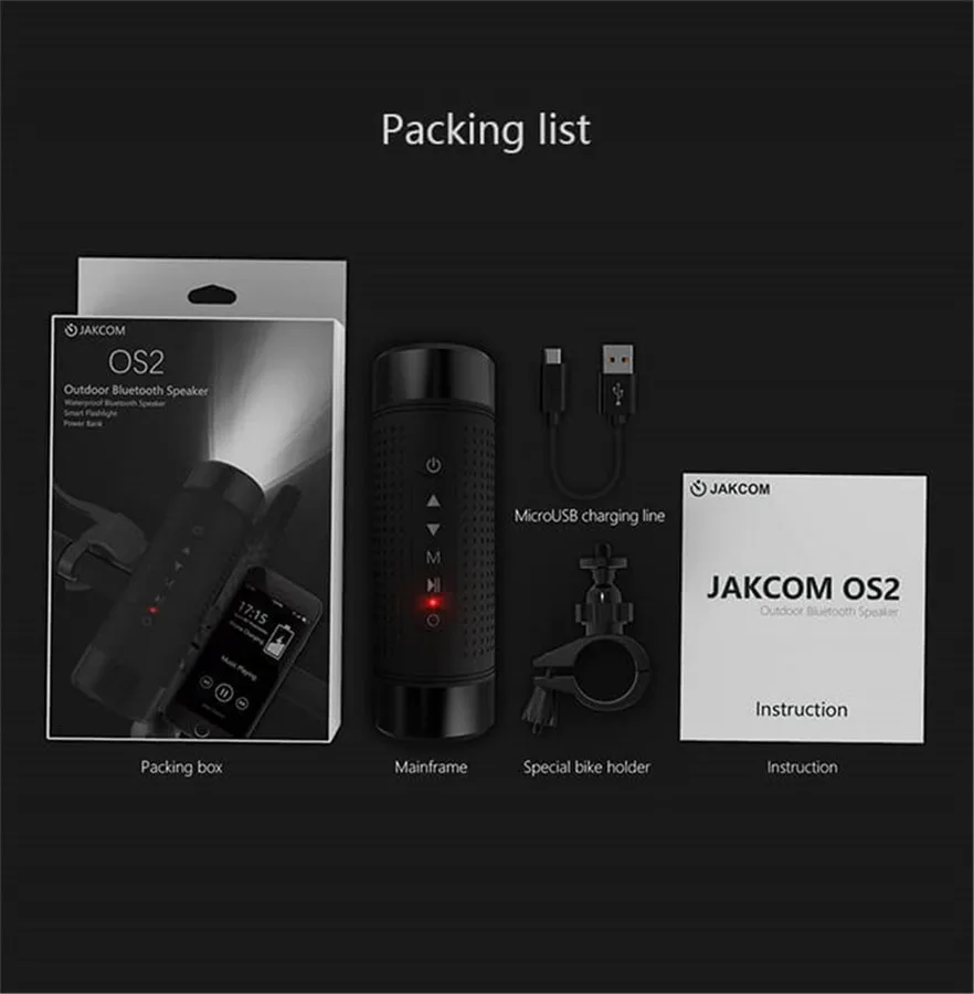 Bluetooth динамик JAKCOM OS2 Открытый водонепроницаемый мобильный телефон мощный фонарик Беспроводная Портативная колонка с сабвуфером подставка для велосипеда