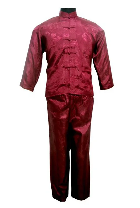 burgundy Navbylue Китайская традиционная Мужская Кунг-фу костюм наборы рубашка с брюки S M L XL XXL XXXL - Цвет: burgundy