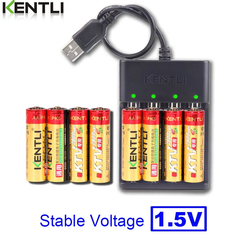 8 шт. KENTLI 1,5 в AA PK5 2800mWh литий-ионная аккумуляторная батарея+ 4 слота литиевая быстрая AA зарядное устройство
