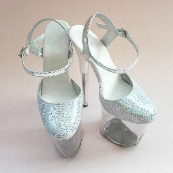 Пикантные босоножки со стразами на очень высоком каблуке 20 см Яркие блестящие