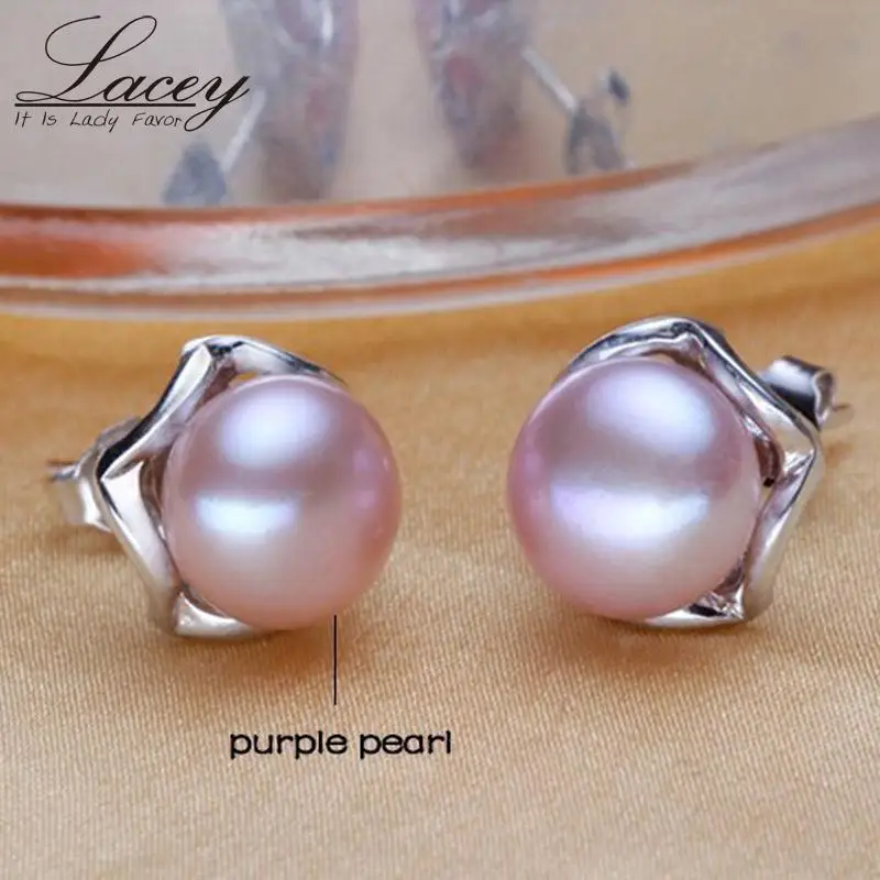 LACEY Natural Pearl Earrings Jewelry 925 Silver For Women Black Stud FREE Shipping | Украшения и аксессуары