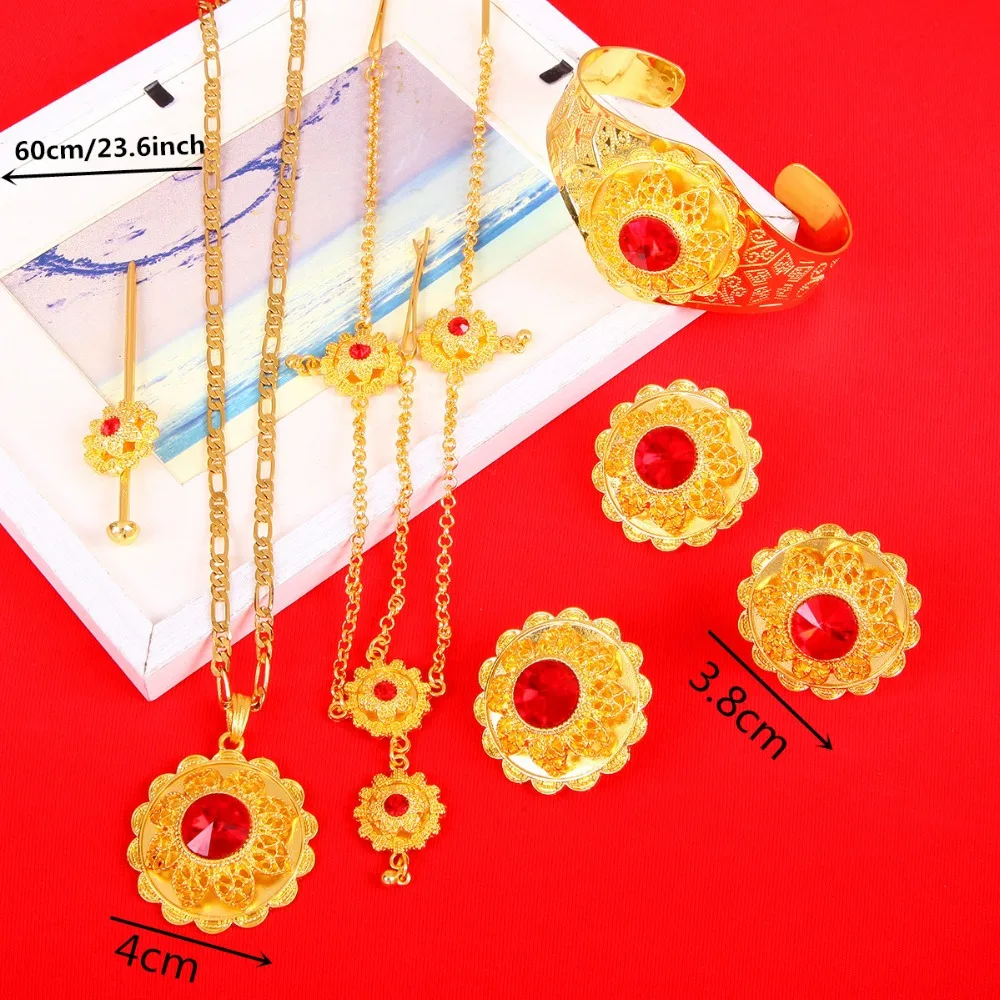 Комплект ювелирных изделий из Красного камня ювелирный набор 24 К золота с